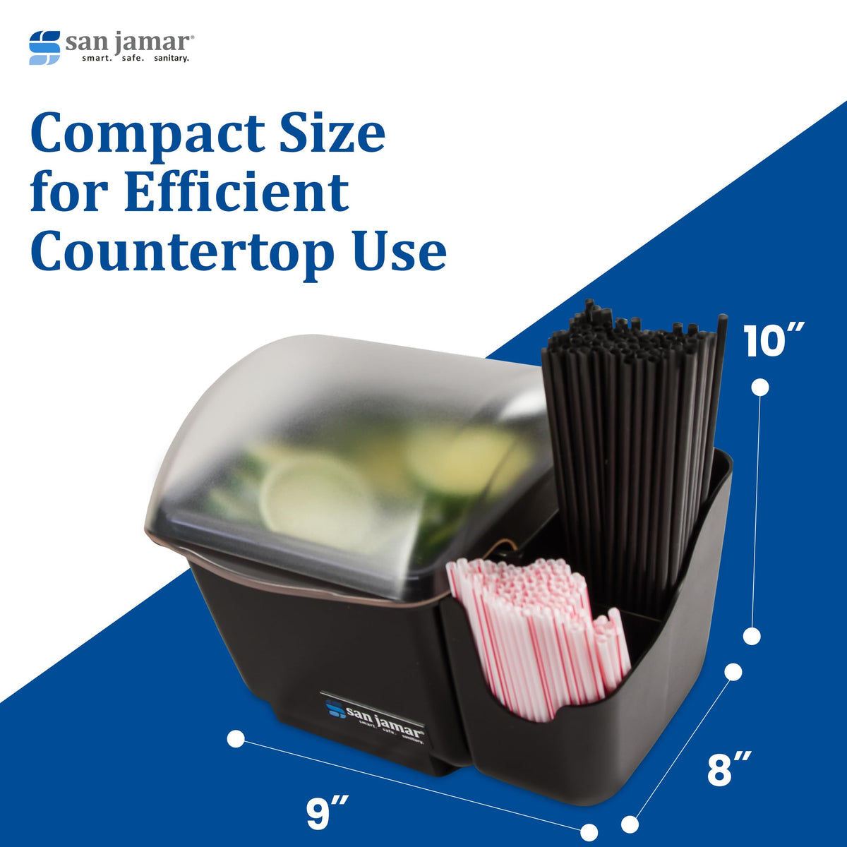 Mini Dome Garnish Center with Chillable Tray and Right Hand Caddy (1-Quart by San Jamar – 1.0 quarts, Plastic, Black, Model BD2002CAR