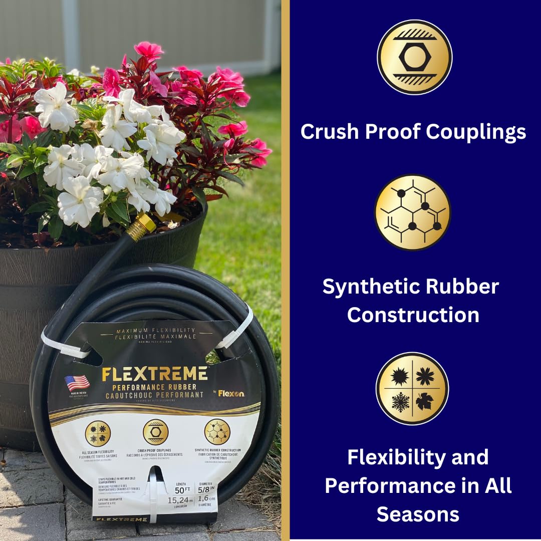 Flextreme 5/8" x 50ft Black Synthetic Performance Rubber Garden Hose by Flexon – 5/8" x 50ft, Polyvinyl Chloride (PVC), Black, Model FLXPR5850EC