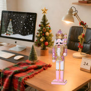 Oeuvi Wooden Nutcracker Figure, 11.8 Inch Tall, Pink Sequins