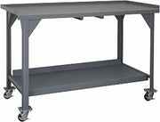 Durham DWBM-3060-BE-95 Mobile Heavy Duty Workbench, 2 Shelves, Gray