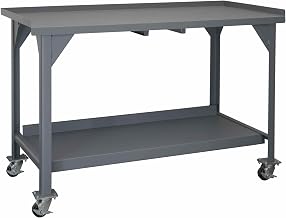 Durham DWBM-3060-BE-95 Mobile Heavy Duty Workbench, 2 Shelves, Gray