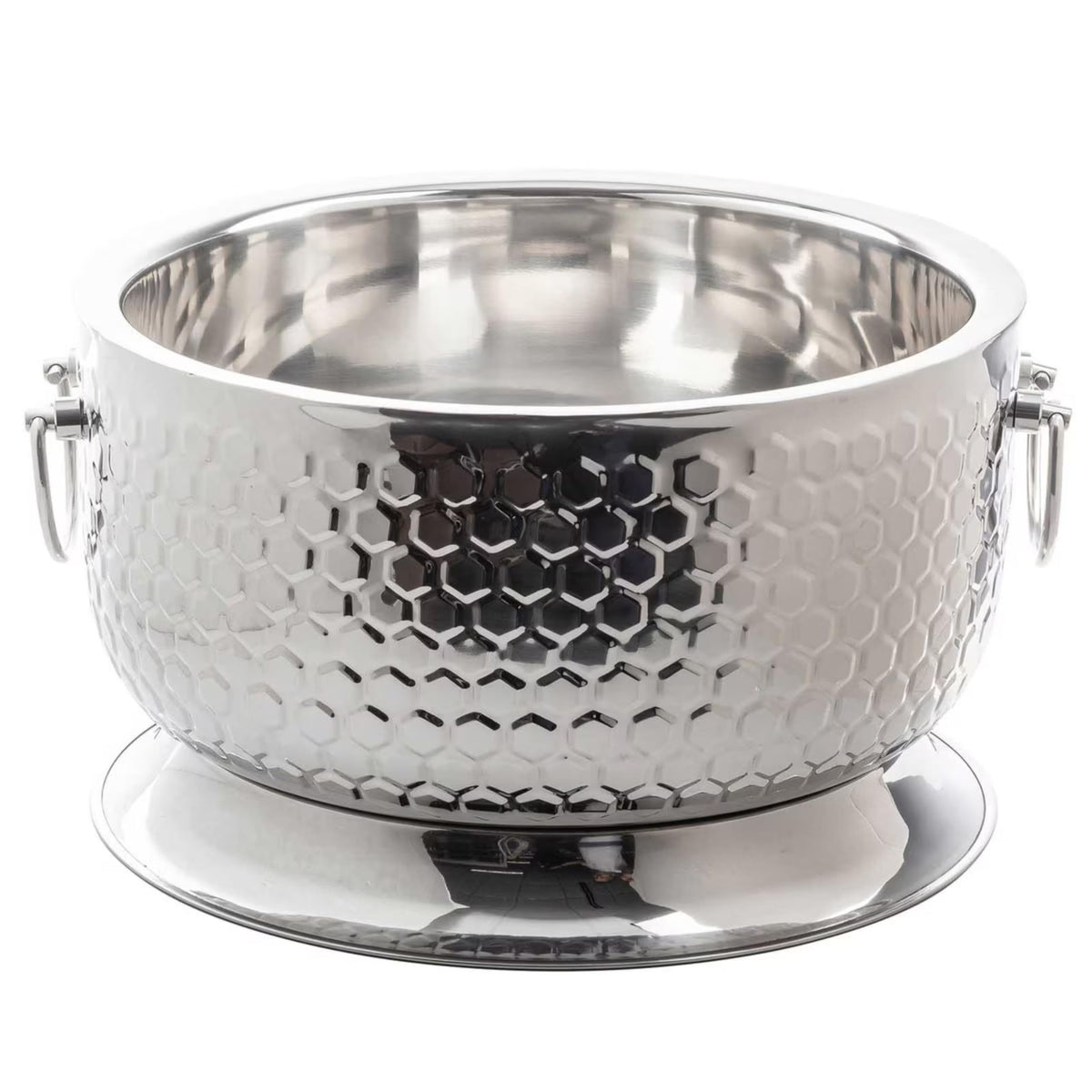 Hive Collection Round Beverage Tub with Base by Tablecraft – Medium, Stainless Steel, Silver, Model 12851