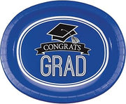 Creative Converting Congrats Grad Pcs 8-Count Oval Paper Platters for Graduation Party, School Spirit, Cobalt Blue (320053)
