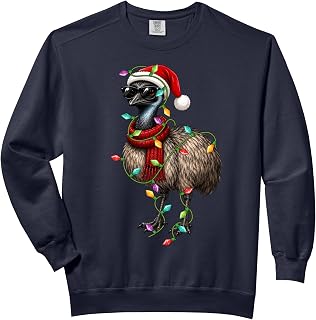 Emu Bird Festive Lights Xmas Santa Hat Emu Christmas Comfort Colors Adult Sweatshirt