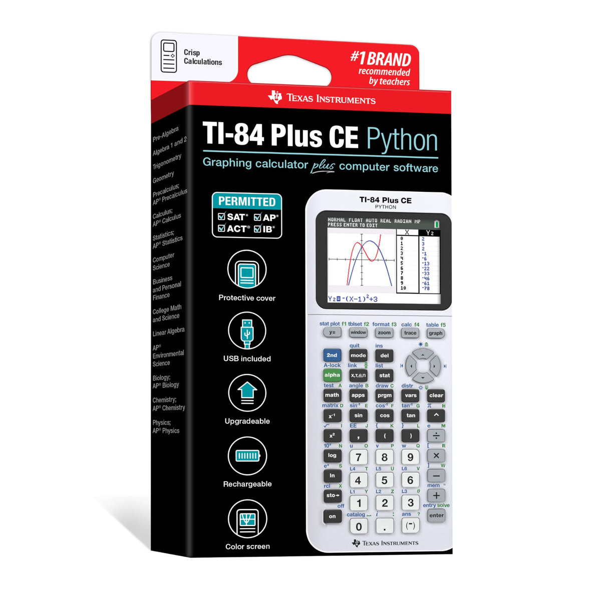 TI-84 Plus CE Graphing Calculator by Texas Instruments – Small, Plastic, Crisp Calculation (White), Model 84CEPY/FC/1L1/E5