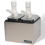 San Jamar Stainless Steel Condiment Pump Service Center with 2 Wells Black Jars by Carlisle FoodService Products – 12 x 8.25 x 8", Stainless Steel, Stainless, Model P9712