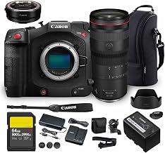 EOS C80 6K Cinema Camera Kit | Full Frame Sensor with RF 24-105mm f/2.8 Lens | Triple Base ISO RAW Light Recording Professional (6389C011) + Canon Adapter EF-EOS R + 64GB Card