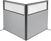 Global Industrial 60-1/4"W x 60" H Freestanding 2-Panel Corner Room Divider with Partial Window, Gray