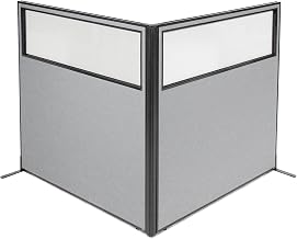 Global Industrial 60-1/4"W x 60" H Freestanding 2-Panel Corner Room Divider with Partial Window, Gray
