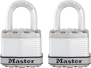 Master Lock Pack of 2 Heavy Duty Padlocks, Security Level 8/10, Outdoor, Keyed, Laminated Steel, Weatherproof, Standard Shackle