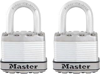 Master Lock Pack of 2 Heavy Duty Padlocks, Security Level 8/10, Outdoor, Keyed, Laminated Steel, Weatherproof, Standard Shackle