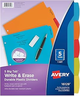 Avery Big Tab Write & Erase Plastic Dividers, 5-Tab, Color, 1 Set