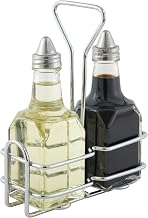 Winco 6 oz Clear Square Glass Cruet Set - Holder