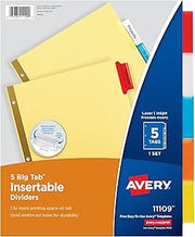 Avery Big Tab Insertable Dividers, 5-Tab, Multicolor, 1 Set