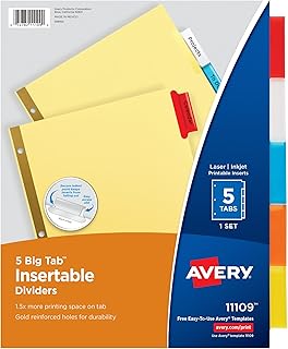 Avery Big Tab Insertable Dividers, 5-Tab, Multicolor, 1 Set