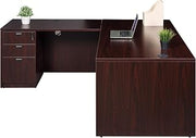Boss Office Products Holland 71" Executive L-Shape Corner Desk with File Storage Pedestal, Mahogany