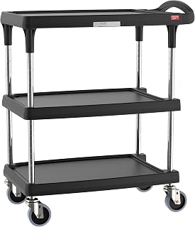 Metro myCart Plus Utility Cart - Choose-Your-Height Adjustable Heavy Duty Rolling Cart for Home, Commercial and Industrial Use - 3-Shelf, 400 lbs Capacity - 18.3" W x 31.5" L x 35.5-39.5" H - Black