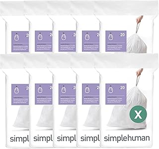 simplehuman Code X 200 Count Custom Fit Liners, Heavy-Duty Commercial Drawstring Trash Bags, One-by-One Mess-Free Dispense, Extra Thick & Double Seamed, 50% PCR Plastic, 80 Liter / 21 Gallon, White