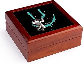 3dRose Astronaut Spaceman who Spray Graffiti Smile Earth Jewelry Box 7 x 7 inch with 4 inch tile