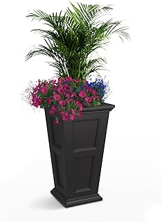 Mayne Fairfield 28in Self-Watering Tall Square Planter, Black | Self-watering, All season, Fade resistant, Reversible planting shelf, 15-year warranty