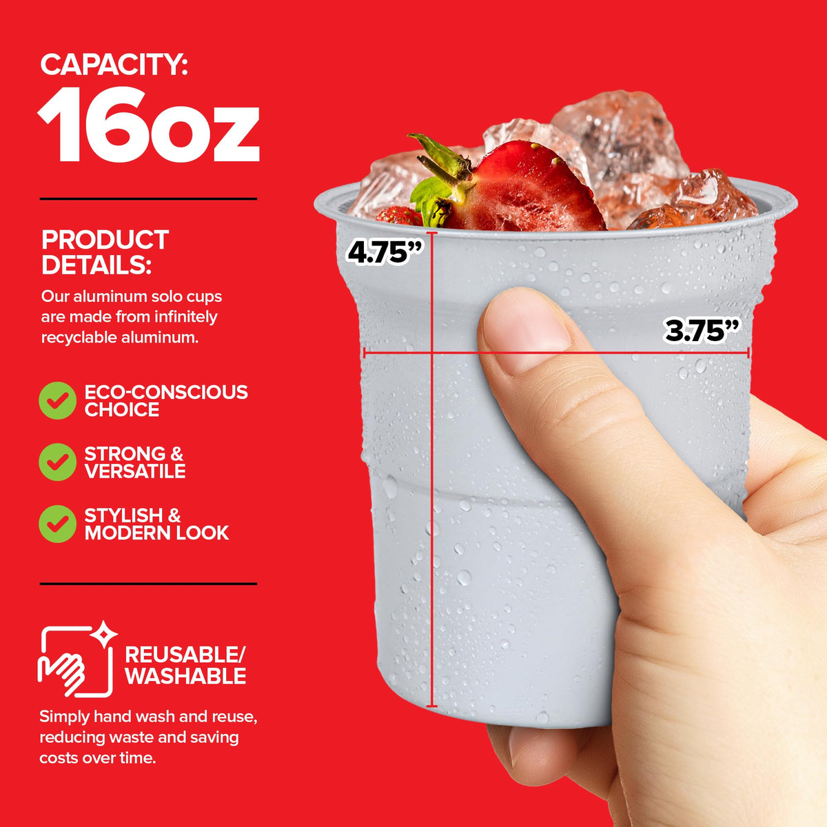 16oz Infinitely Recyclable Aluminum Cups (30 Pack) by Stock Your Home – 16oz, 16.0 ounces, Aluminum, Silver, Pack of 30