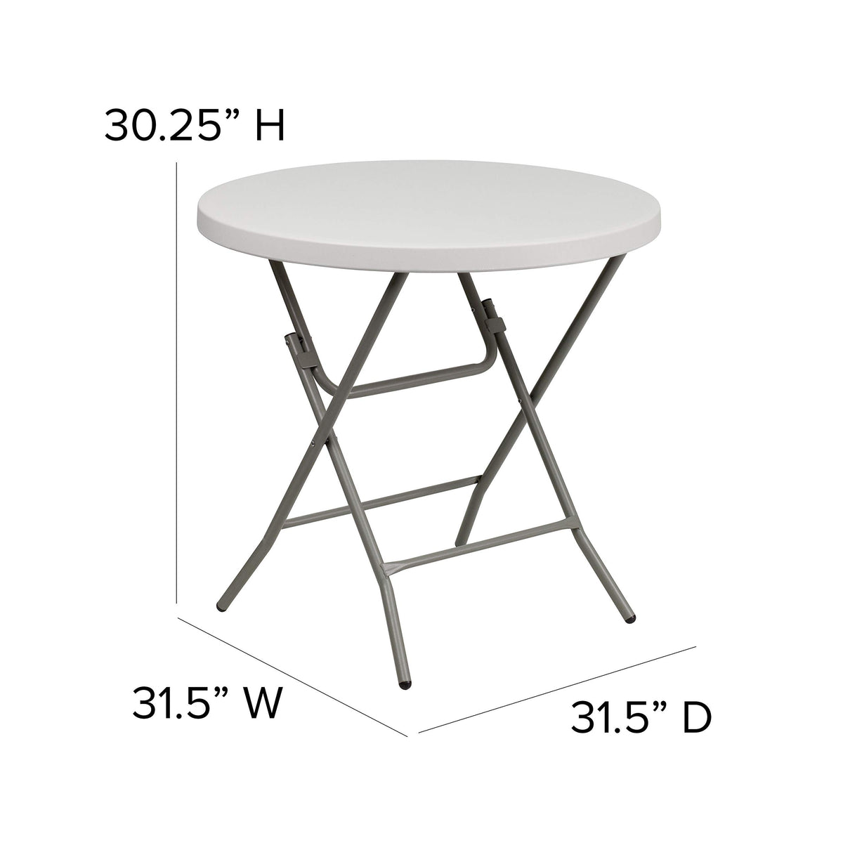 2.63 ft Plastic Round Folding Table by Flash Furniture – 32" Round, Plastic, Metal, Plastic: Polyethylene, Granite White, Model RB-32R-GW-GG
