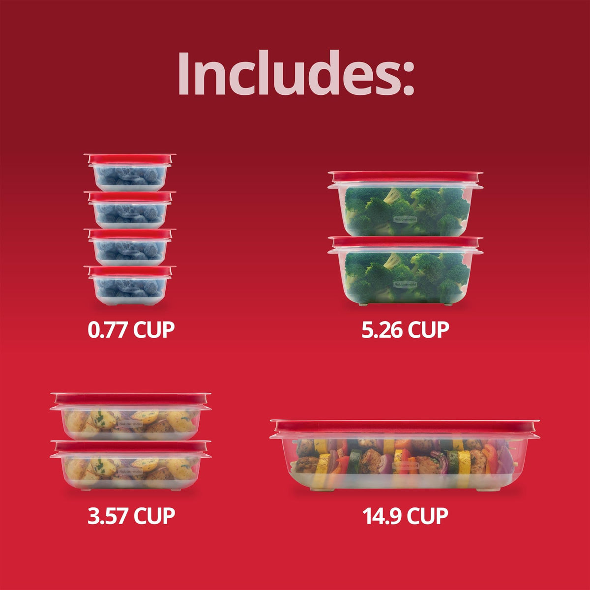EasyStore Large Containers by Rubbermaid – 18-Piece, 14.9 cups, Plastic, Easy Store, Pack of 9