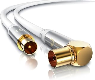 CSL - Antenna Cable Angled 8K 4K HDTV - 1 m Antenna Cable - Coupling 90° Angle to Straight Plug - 75 Ohm - Suitable for TV HDTV Radio DVB-T2 DVB-S DVB-S2 - Right Angle Plug - White