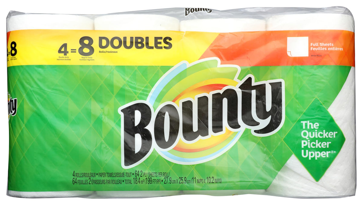 Whole Double Roll, 4 Count by Bounty – 64 Count (Pack of 4), Paper, White, Pack of 4, Model 66584