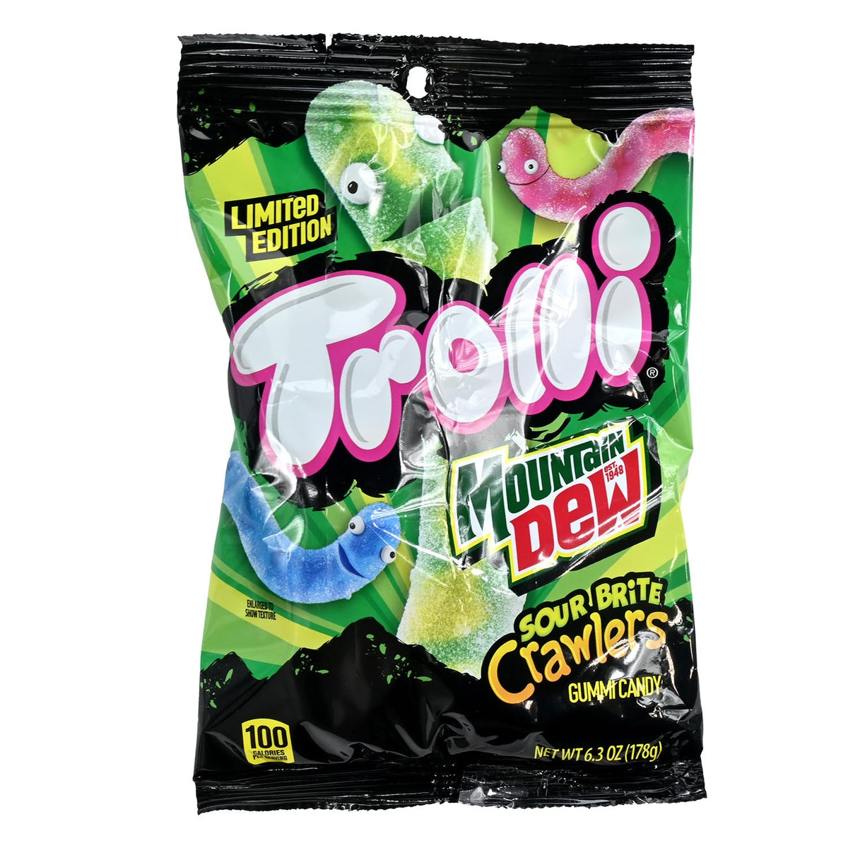 Mountain Dew Sour Brite Crawlers 6.3 oz. Bag by Trolli – 8 x 5 x 0.5 inches, Multicolor
