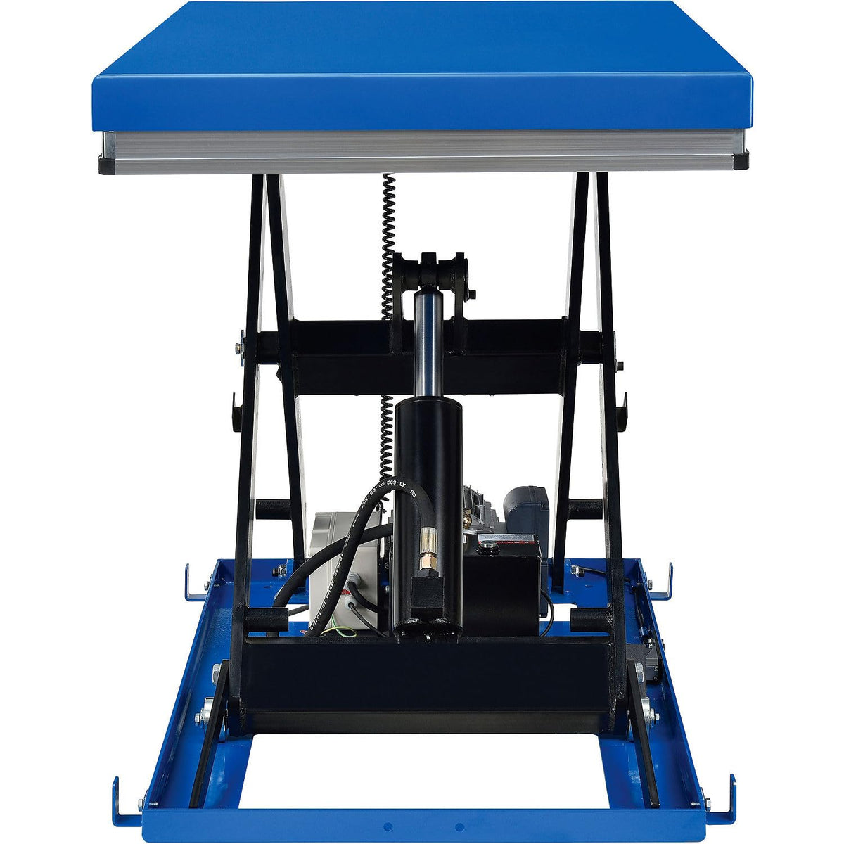 Power Scissor Lift Table with Hand & Foot Control by Global Industrial – Steel, Blue, Model 987549
