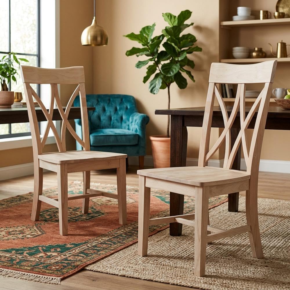 Parawood Dining Chair Traditional Style Set of 2 Wooden Kitchen Chairs for Dining Room Table by Furnifact – Parawood, Brown, Pack of 2