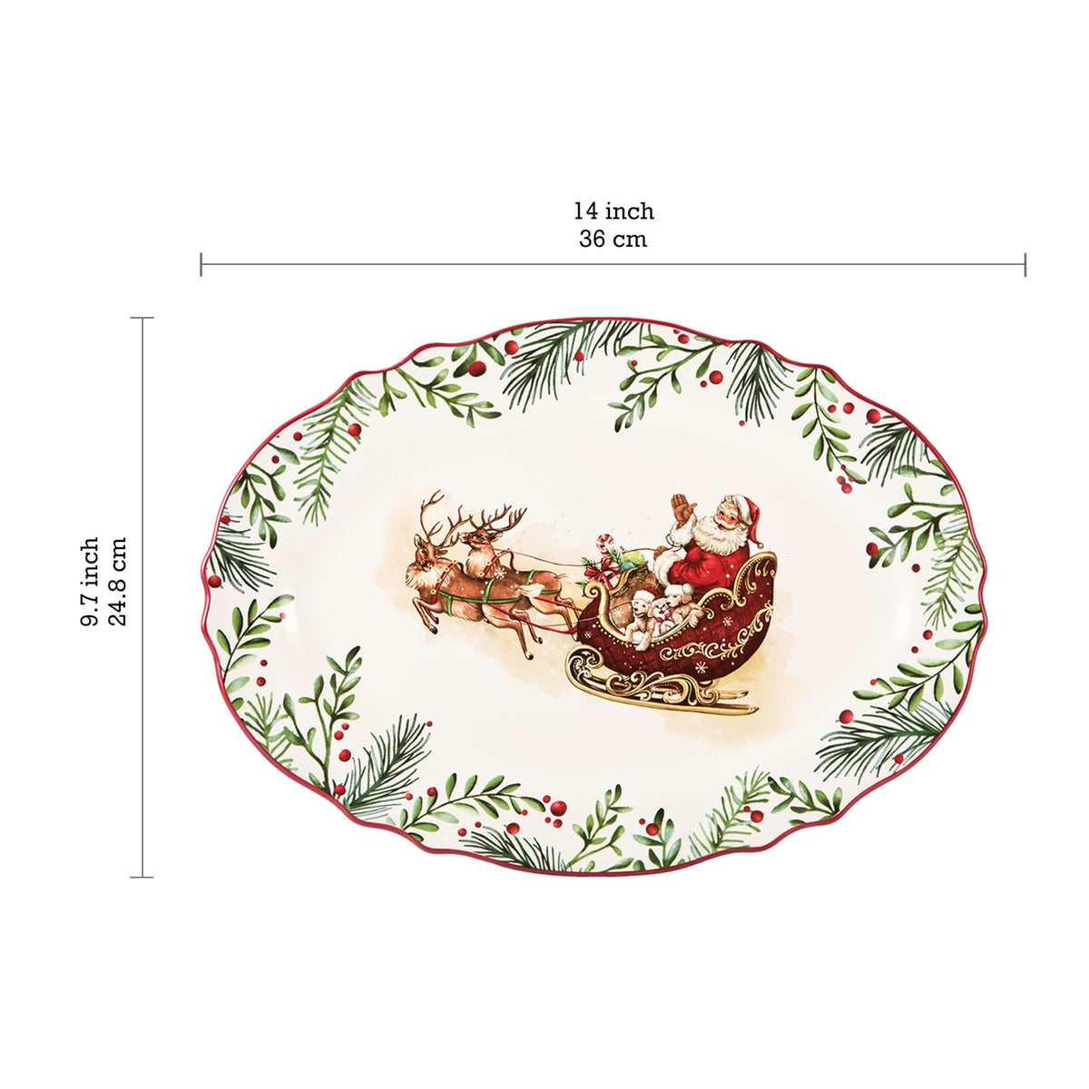 Bico Santa On The Way Scalloped Oval Platters, Large and Medium 16 and 14 Inch, Set of 2