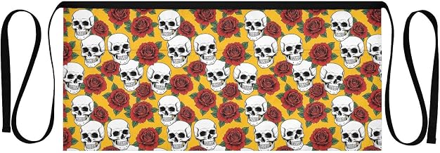 Kitchen Apron Skull Rose | Unisex Server Apron with 3 Pockets, Adjustable for Waiters, Gardeners, Kitchen, BBQ, Painting and Restaurant Work