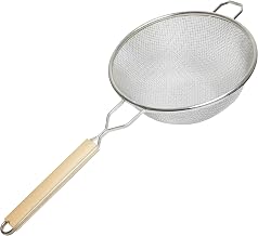Thunder Group SLSTN5210 Strainer, 10" Dia., Double fine mesh, Flat Wood Handle, Stainless Steel, Pack of 6