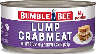 Bumble Bee Lump Crab Meat, 6 oz Can - 14g Protein & 1g Carb Per Serving - Wild Caught, Small Chunks, Drain Before Use - Packaging May Vary