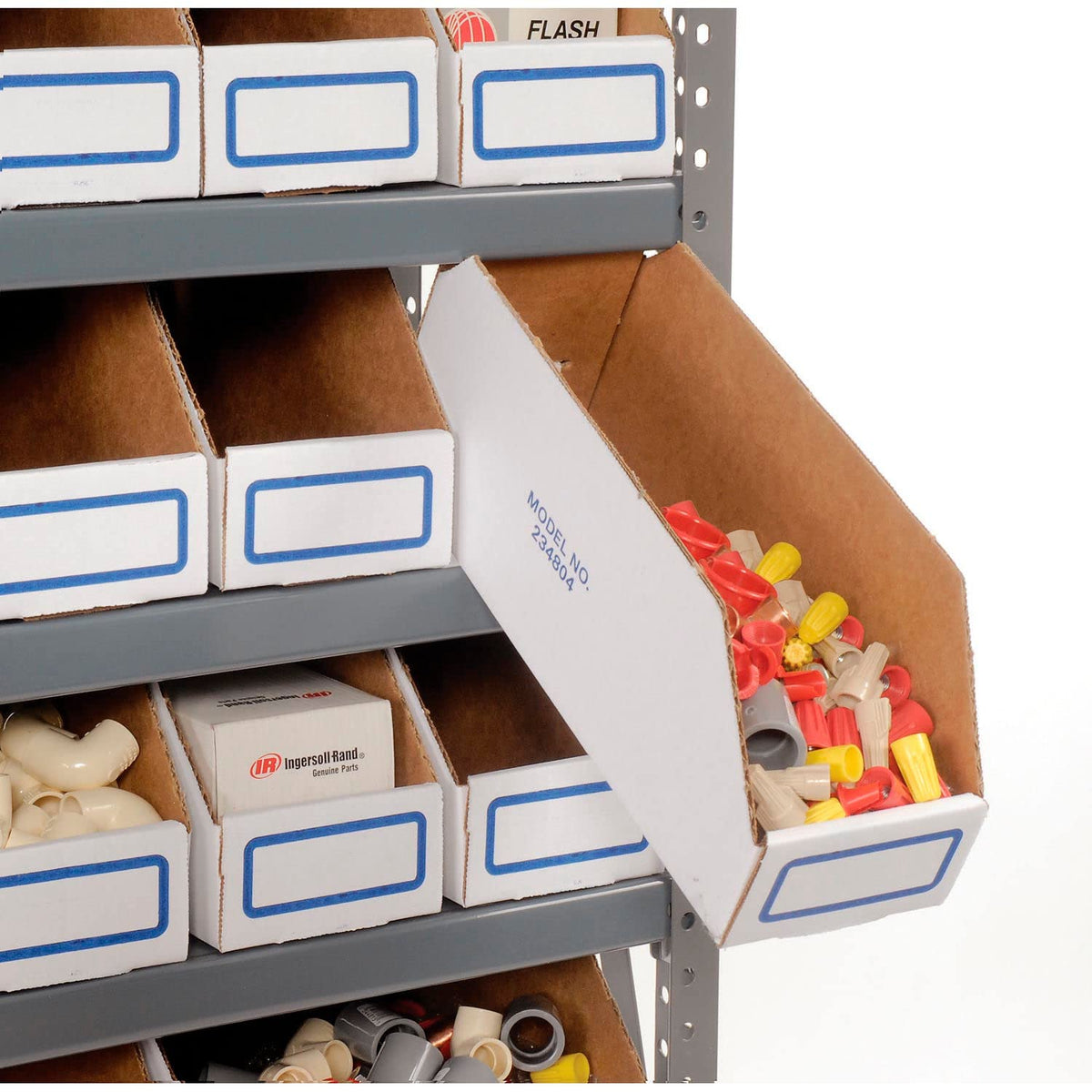 Open Bin Shelving w/13 Shelves & 72 White Bins by Global Industrial – 12"L x 36"W x 73"H, Alloy Steel, Grey, Model 235006