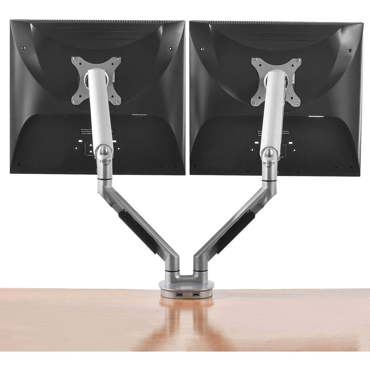 Articulating Dual Monitor Desk Mount by Global Industrial – 15.75"L x 12.75"W x 6"H, Aluminum, Black/Silver, Model DLB560D