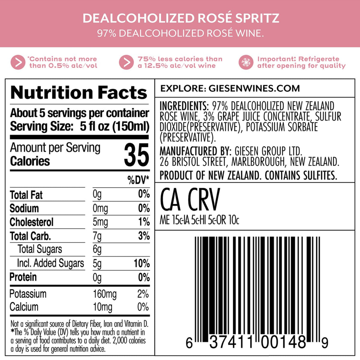 0% Dealcoholized Rose Spritz 750ml (Case by Giesen – 25.4 Fl Oz (Pack of 12), Pack of 12
