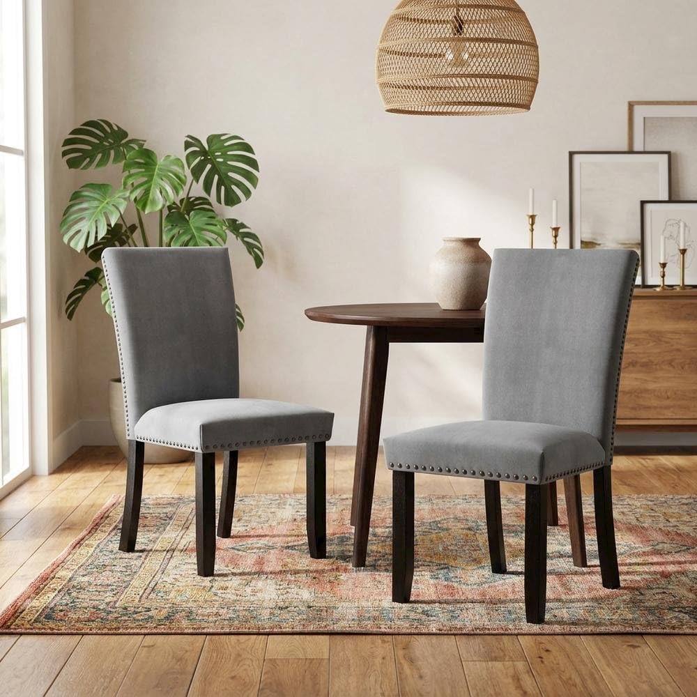 Doxon Light Grey Upholstered Side Chair Set of by Starlight Canyon Home – Flannelette, Solid Wood, Wood Veneer, Engineered Wood, Grey, Pack of 2
