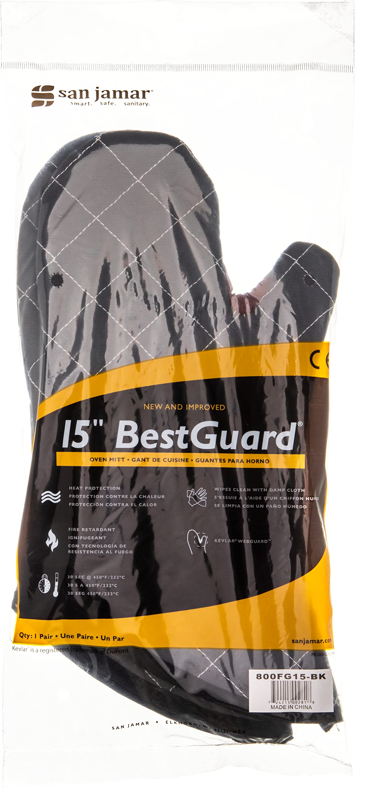 Carlisle FoodService Products Black / 15" (Pack of 1) / 1 Oven Mitts
