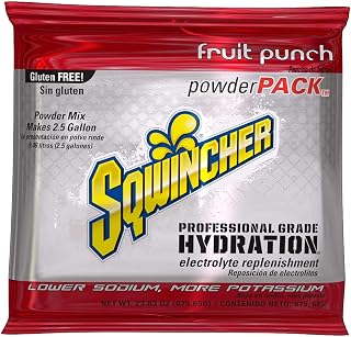 Sqwincher Electrolyte Powder, Fruit Punch Mix, 23.83 oz Packet, 32 Pack | Replenishes electrolytes with fast hydration; low sodium; just add water; each packet makes 2.5 gallons for easy hydration