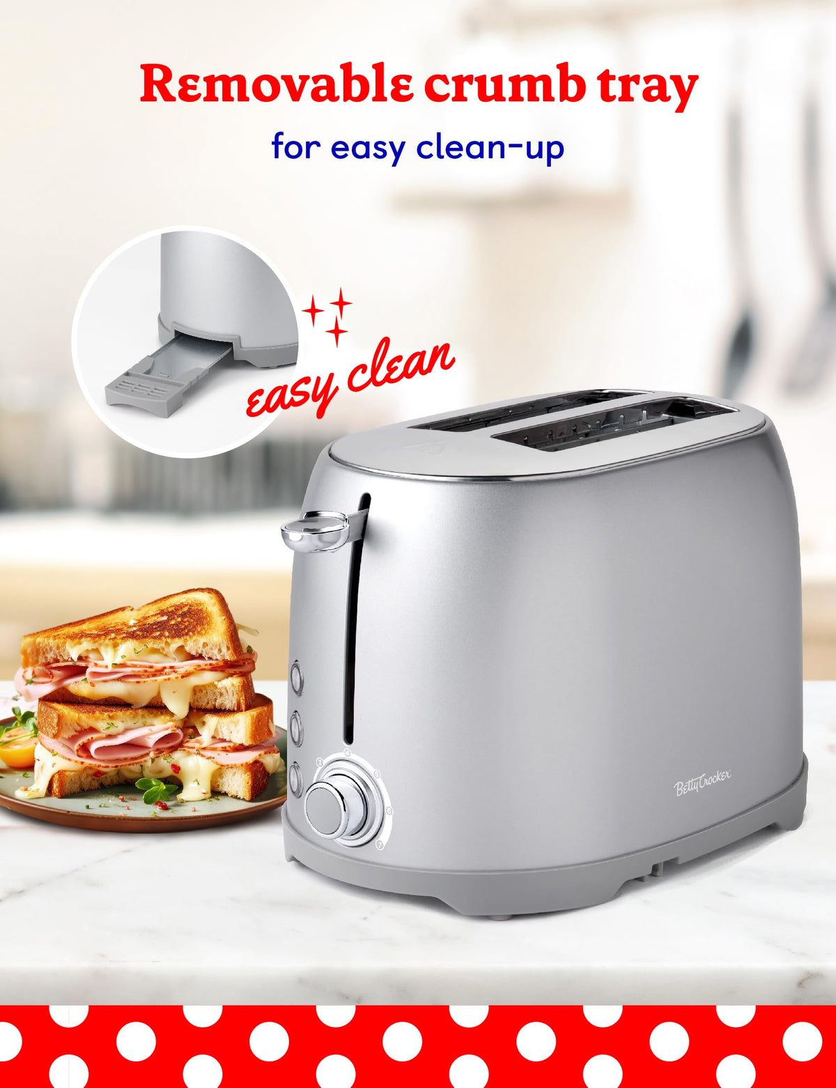 2-Slice Multi-Function Toaster by Betty Crocker – 2-Slice, Stainless Steel, Silver, Model BC-4621S