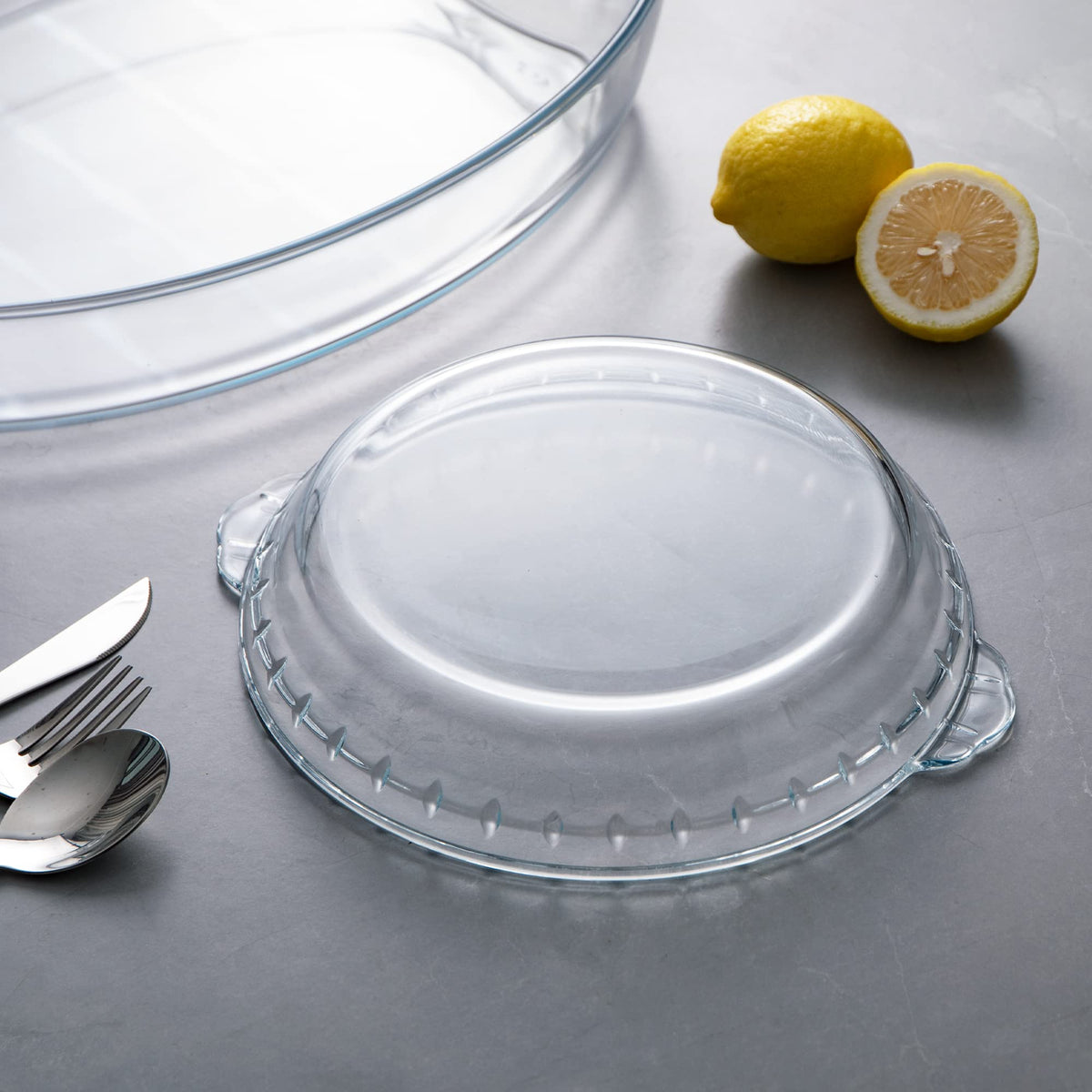 Sweejar Home Glass Pie Pan, 9.5 Inch Round Baking Dish, Set of 2, Clear