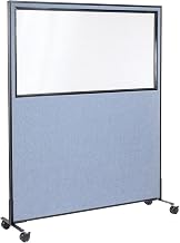 Global Industrial 60-1/4"W x 75" H Mobile Office Partition Panel with Partial Window, Blue