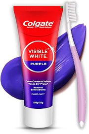 Colgate Visible White Purple Toothpaste for Whitening, Enamel-Safe Daily Use Paste (100g+20g/ 3.5oz+0.7oz)