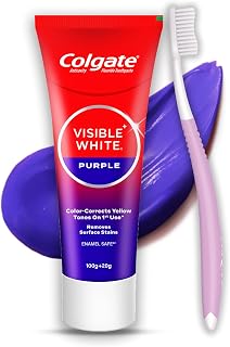 Colgate Visible White Purple Toothpaste for Whitening, Enamel-Safe Daily Use Paste (100g+20g/ 3.5oz+0.7oz)