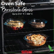 Simax Round Casserole Set, Borosilicate Glass, 0.75 Qt 1 Qt 1.5 Qt