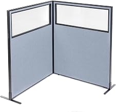 Global Industrial 48-1/4"W x 60" H Freestanding 2-Panel Corner Room Divider with Partial Window, Blue