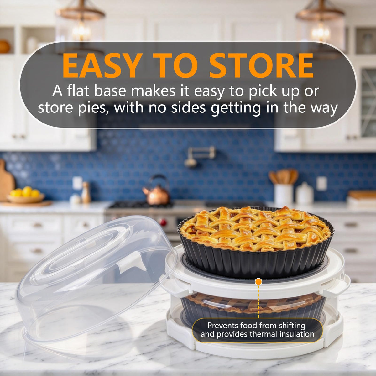 Ronalsinho Pie Carrier Set with Lid and Bag, Holds Two 10-Inch Dishes, Beige